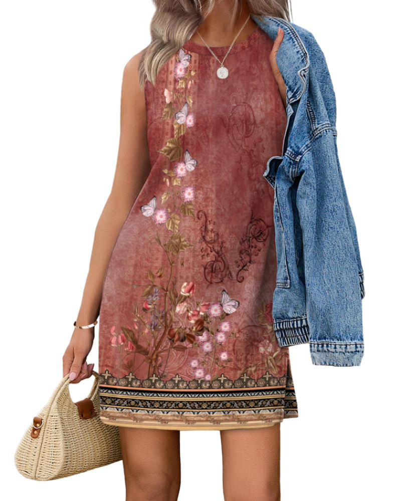 Emily Vestido Boho Mujer – Corte A-Line con Manga Corta y Aberturas Laterales