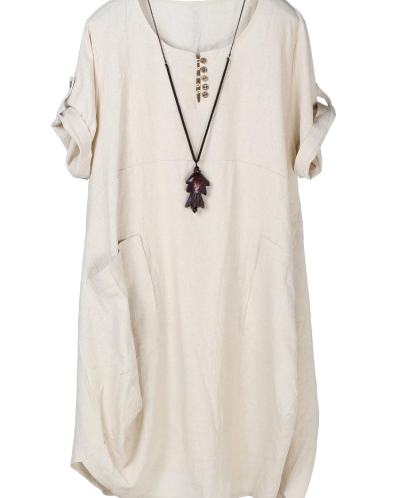 Robe T-shirt Marina Femme – Mélange de Lin, Grandes Poches et Boutons