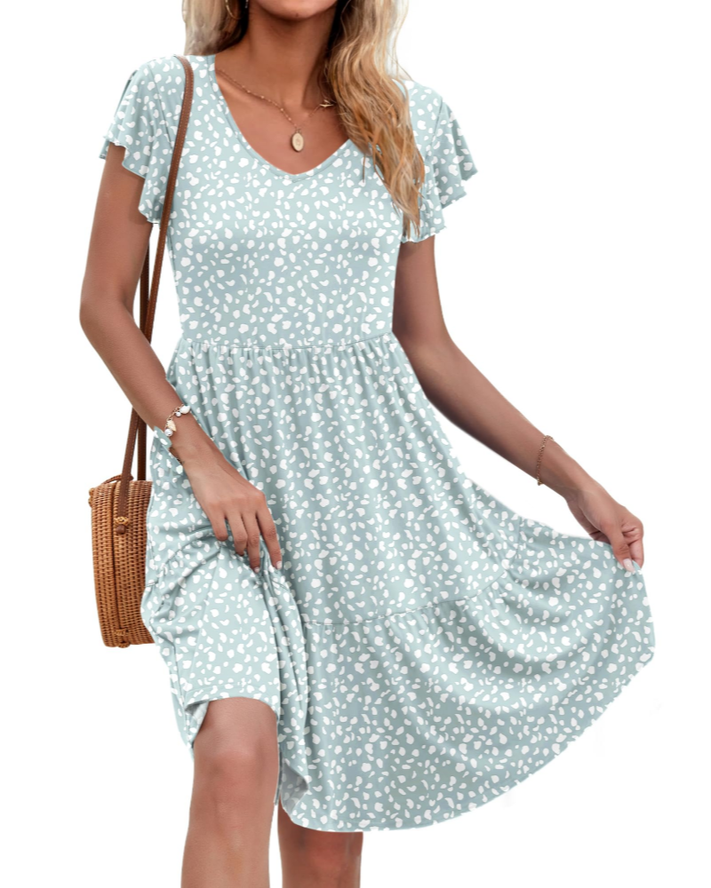 Scarlett Vestido Mujer – Corte A-Line con V-Cuello, Volantes y Bolsillos