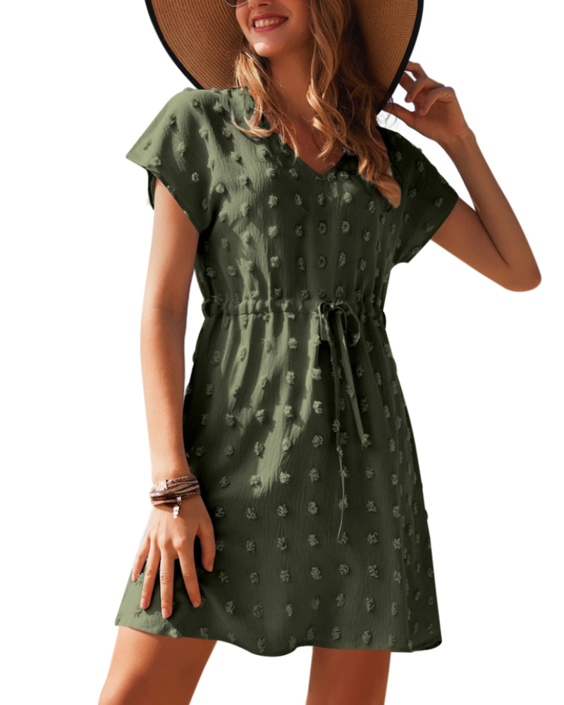 Sophie Vestido Playa Mujer – V-Neck Ligero con Manga Murciélago y Cintura Ajustable