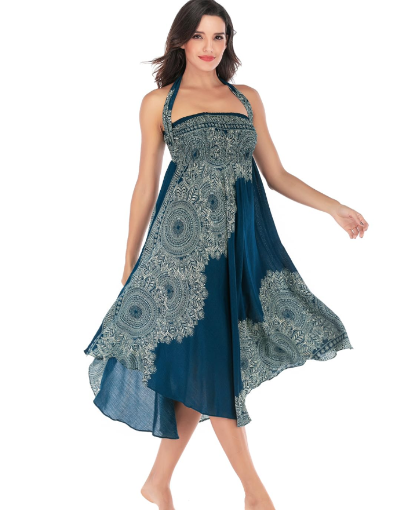 Summer Vestido Maxi Boho Mujer – Viscosa 2 en 1 con Cintura Elástica
