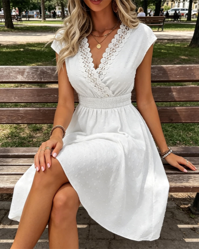 Kennedy Vestido Mujer – Vestido de Verano sin Mangas, Escote en V y Detalles de Encaje