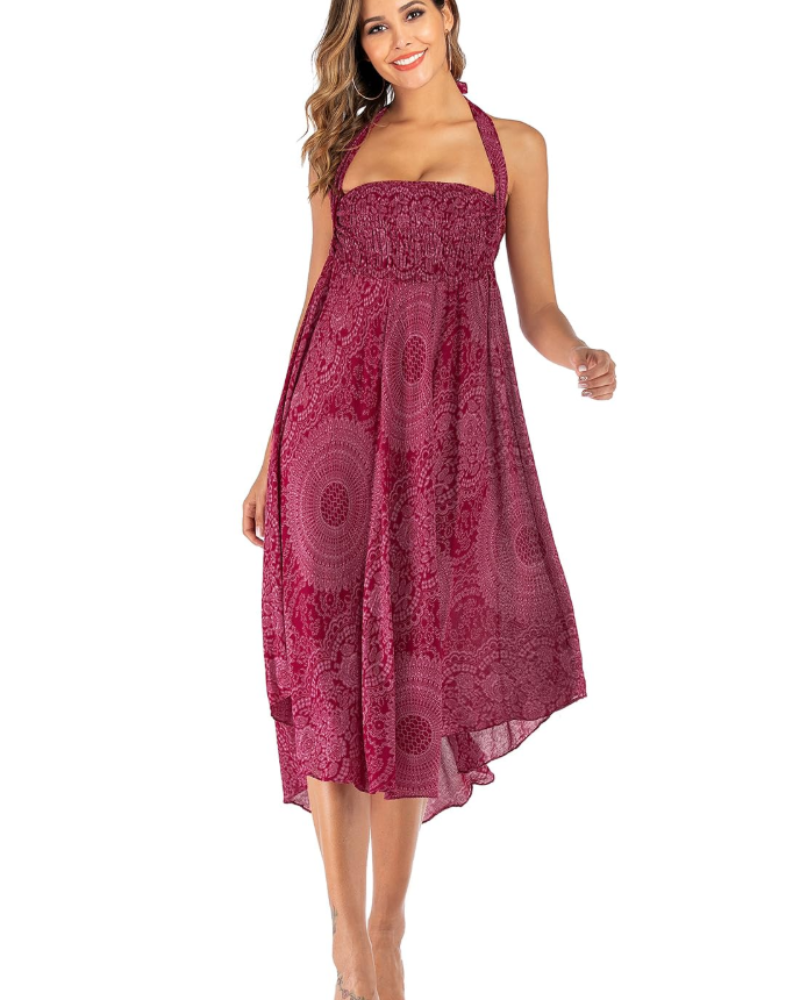 Summer Vestido Maxi Boho Mujer – Viscosa 2 en 1 con Cintura Elástica