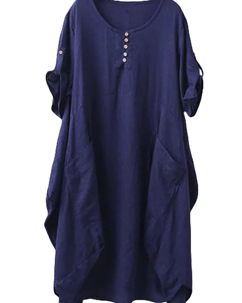 Robe T-shirt Marina Femme – Mélange de Lin, Grandes Poches et Boutons