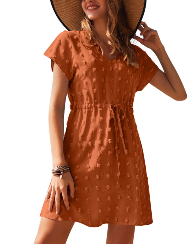 Sophie Vestido Playa Mujer – V-Neck Ligero con Manga Murciélago y Cintura Ajustable