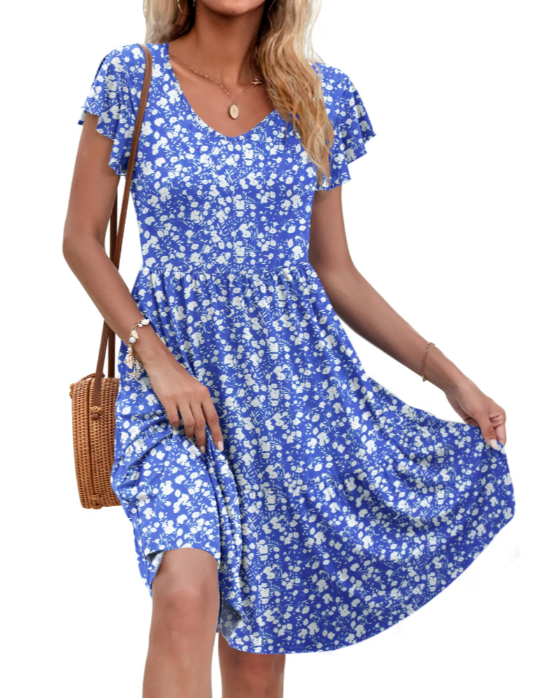 Scarlett Vestido Mujer – Corte A-Line con V-Cuello, Volantes y Bolsillos