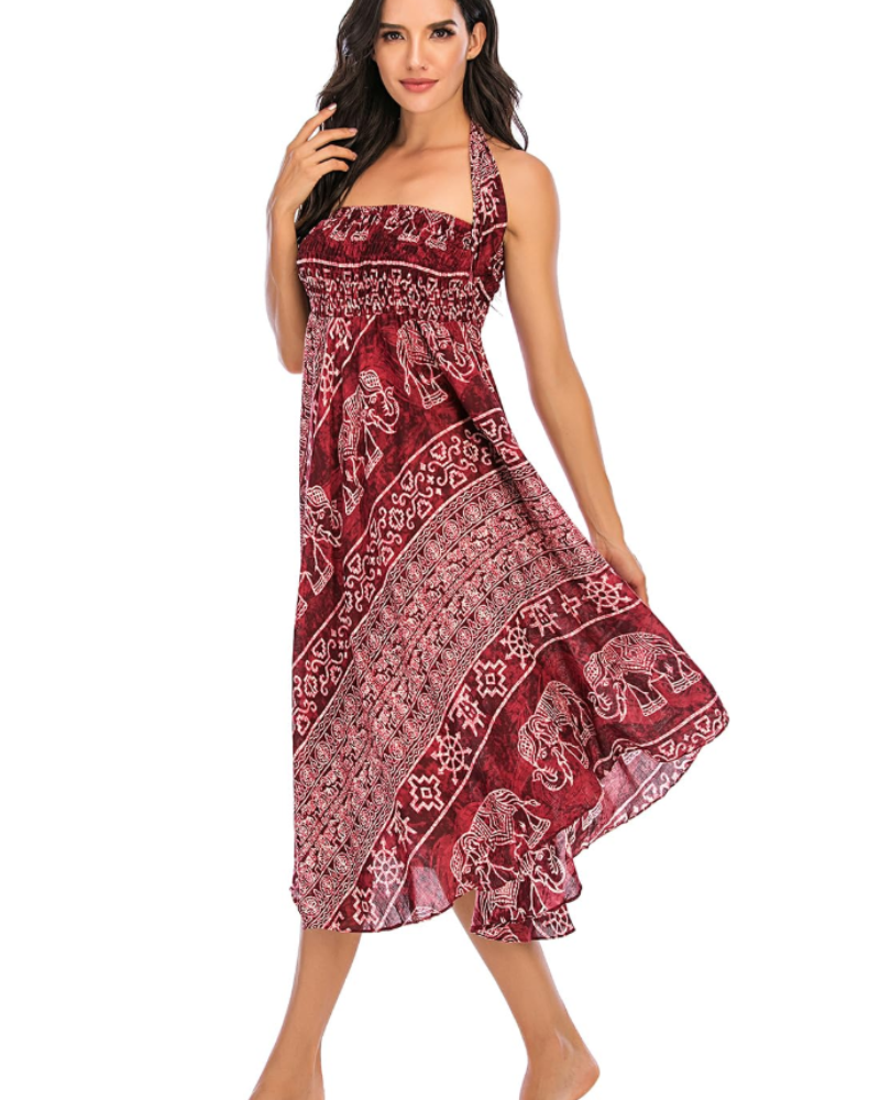Summer Vestido Maxi Boho Mujer – Viscosa 2 en 1 con Cintura Elástica