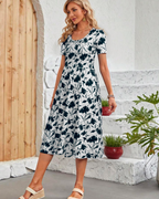 Elise Vestido Verano Mujer – Manga Corta, Cuello Redondo, Pliegues y Bolsillos