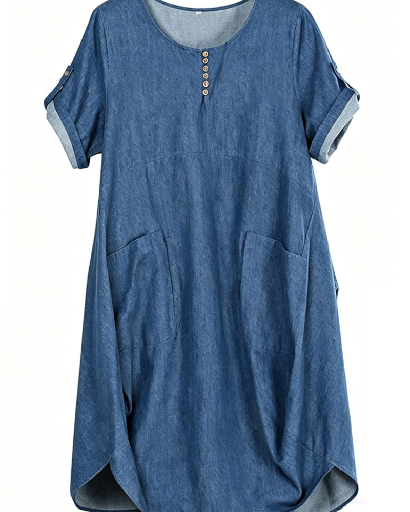 Robe T-shirt Marina Femme – Mélange de Lin, Grandes Poches et Boutons