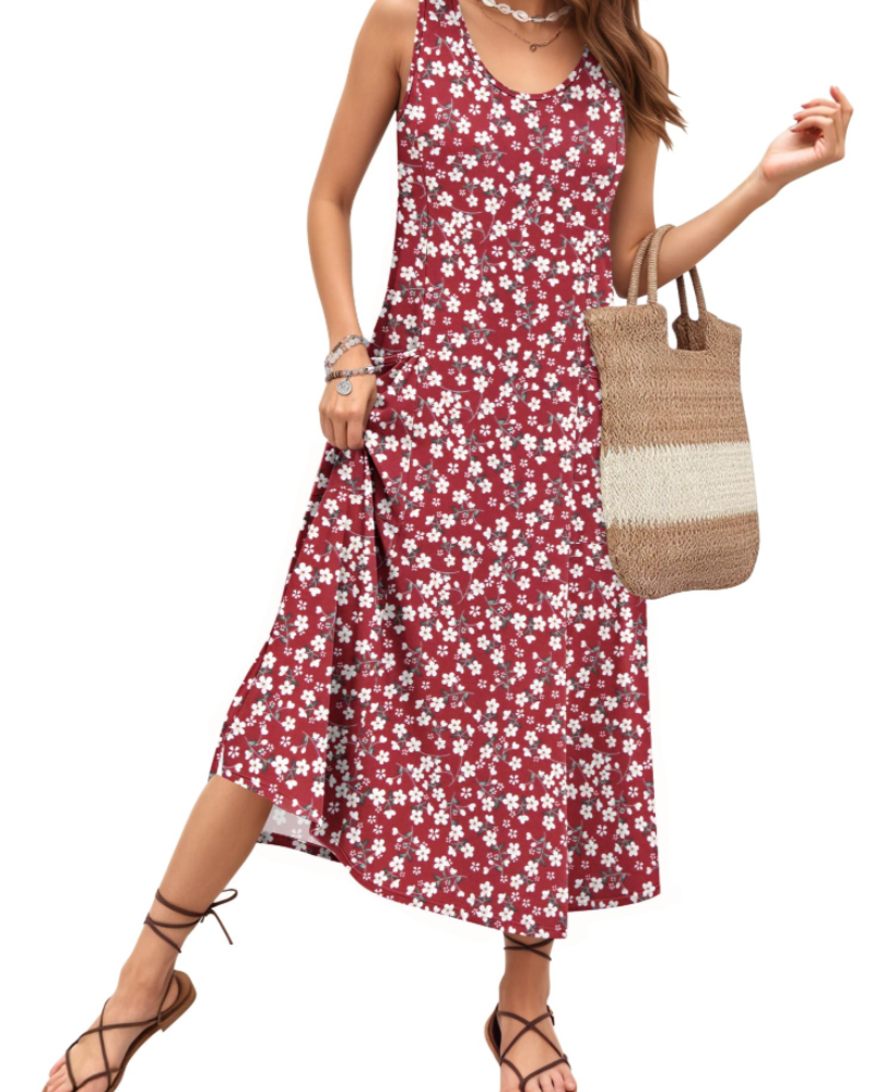 Isabella Vestido Maxi Mujer – Sin Mangas, Cuello U, Corte Línea A y Bolsillos