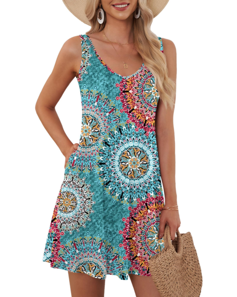 Chloe Vestido Mujer – Sin Mangas con V-Cuello, Corte A-Line y Bolsillos