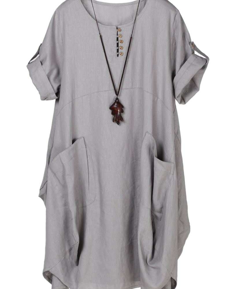 Robe T-shirt Marina Femme – Mélange de Lin, Grandes Poches et Boutons