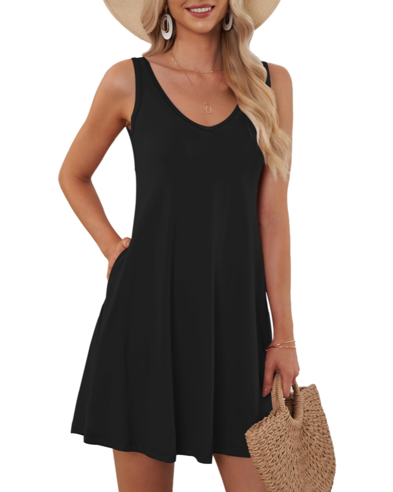 Chloe Vestido Mujer – Sin Mangas con V-Cuello, Corte A-Line y Bolsillos