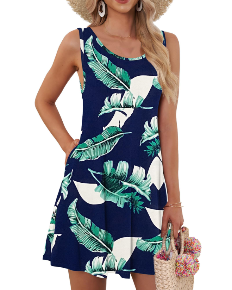 Dahlia Vestido Mujer – Floral Sin Mangas, Corte Swing y Bolsillos Laterales