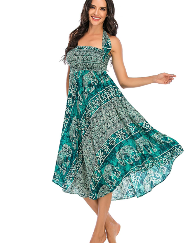 Summer Vestido Maxi Boho Mujer – Viscosa 2 en 1 con Cintura Elástica