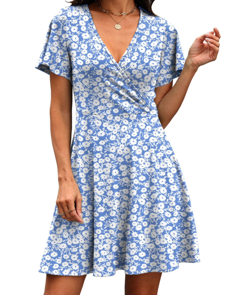 Lydia Vestido Mujer – Diseño Cruzado con V-Cuello y Mangas con Volantes