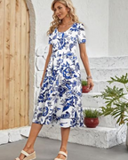 Elise Vestido Verano Mujer – Manga Corta, Cuello Redondo, Pliegues y Bolsillos