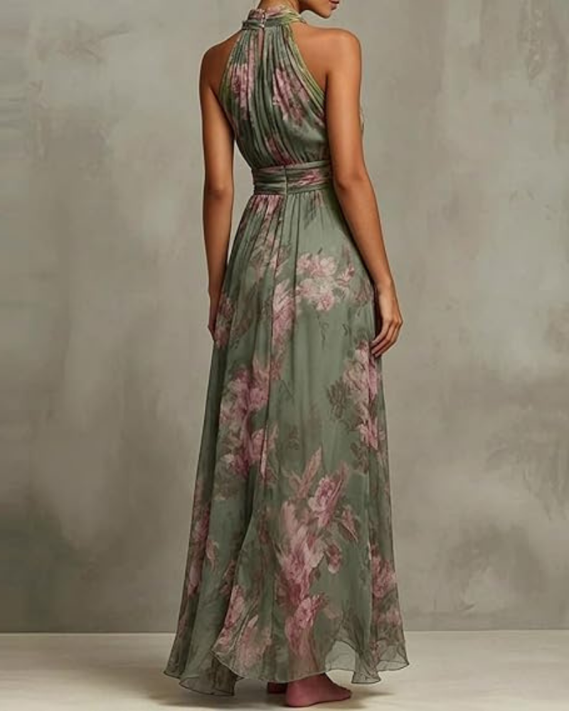 Margot Women’s Embroidered Midi Dress – Pleated Sleeveless Style & Asymmetric Hem