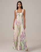 Natalie Vestido Maxi Floral Mujer – Falda Plisada y Tejido Ligero