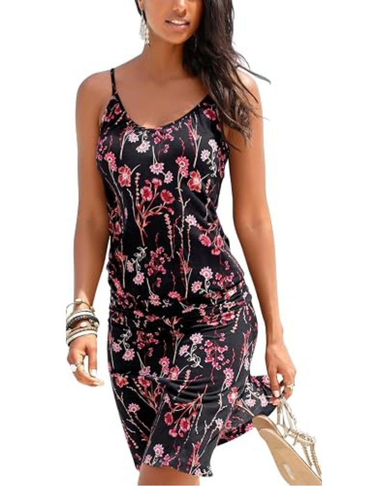 Robe de plage Adeline pour femme – Imprimé floral et ondulations, sans manches, coupe tunique