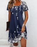 Adeline Vestido Midi Mujer – Manga Corta, Estampado, Cuello Redondo y Corte Cómodo