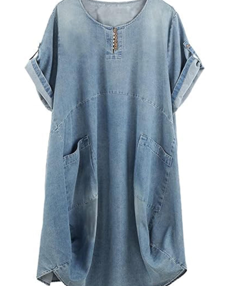 Robe T-shirt Marina Femme – Mélange de Lin, Grandes Poches et Boutons