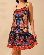 Layla Vestido Mini Mujer – Tirantes Finos, Cuello Recto, Bajo Fruncido y Corte A