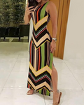 Brooke Vestido Maxi Mujer – Estampado de Rayas, Sin Mangas, Abertura Lateral y Corte Elegante
