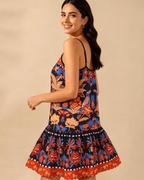 Layla Vestido Mini Mujer – Tirantes Finos, Cuello Recto, Bajo Fruncido y Corte A