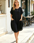 Marina Vestito T-shirt Donna – Misto Lino, Tasche Grandi e Bottoni