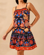 Layla Vestido Mini Mujer – Tirantes Finos, Cuello Recto, Bajo Fruncido y Corte A
