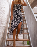 Marina Vestido Midi Mujer – Floral Margarita, Sin Tirantes, Fruncido y Abertura