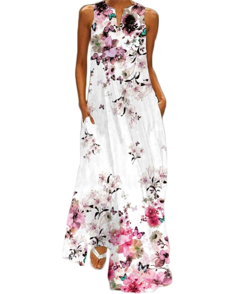 Tessa Vestido Maxi Mujer – Estampado Mariposa Floral, Cuello en V y Bolsillos