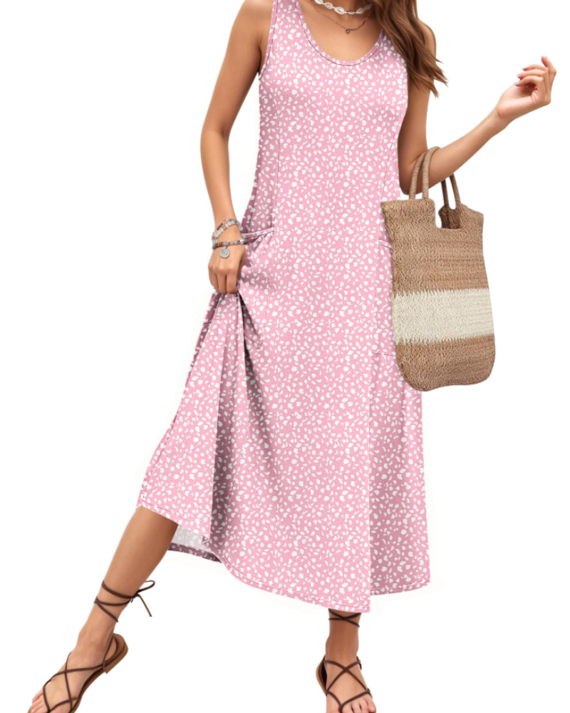 Isabella Vestido Maxi Mujer – Sin Mangas, Cuello U, Corte Línea A y Bolsillos