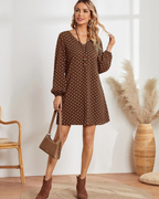 Mila Vestido Mini Mujer – Lunares, Escote en V, Manga Larga y Tejido Suave