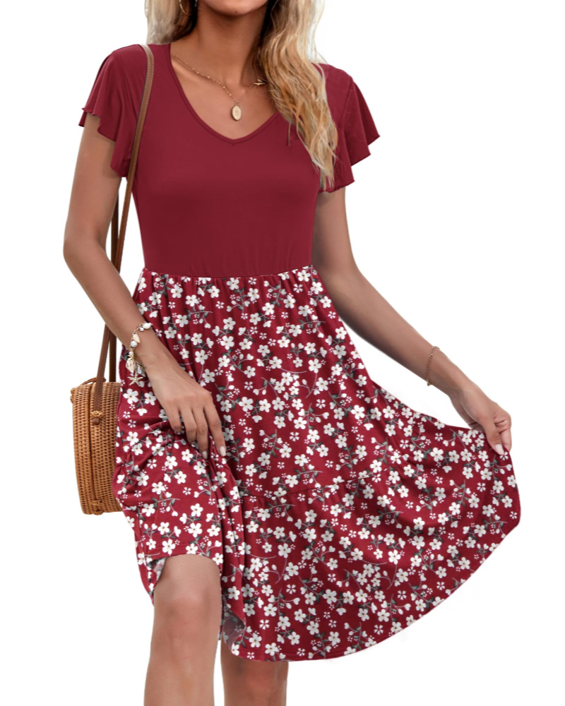 Scarlett Vestido Mujer – Corte A-Line con V-Cuello, Volantes y Bolsillos