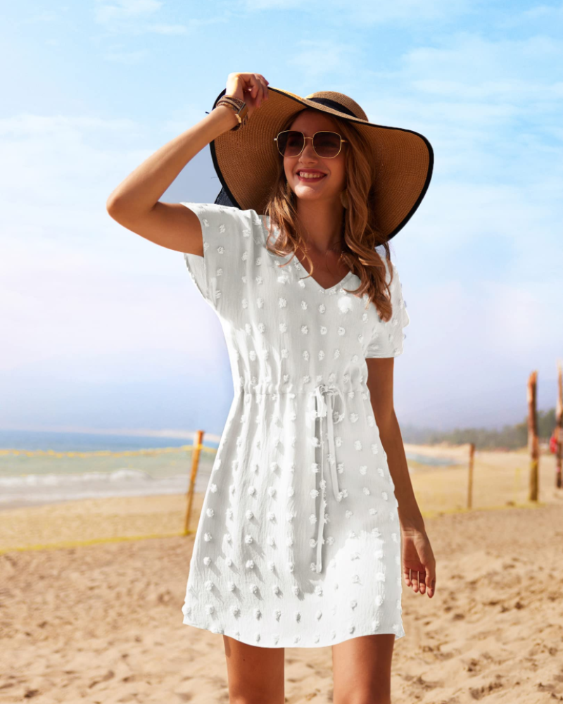 Sophie Vestido Playa Mujer – V-Neck Ligero con Manga Murciélago y Cintura Ajustable