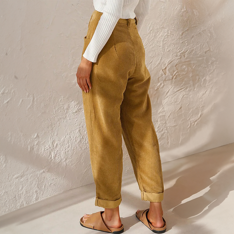Pantalon en Velours Côtelé Taille Haute pour Femme