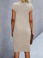 Mylène Robe midi pour femme – Robe élégante col rond chic