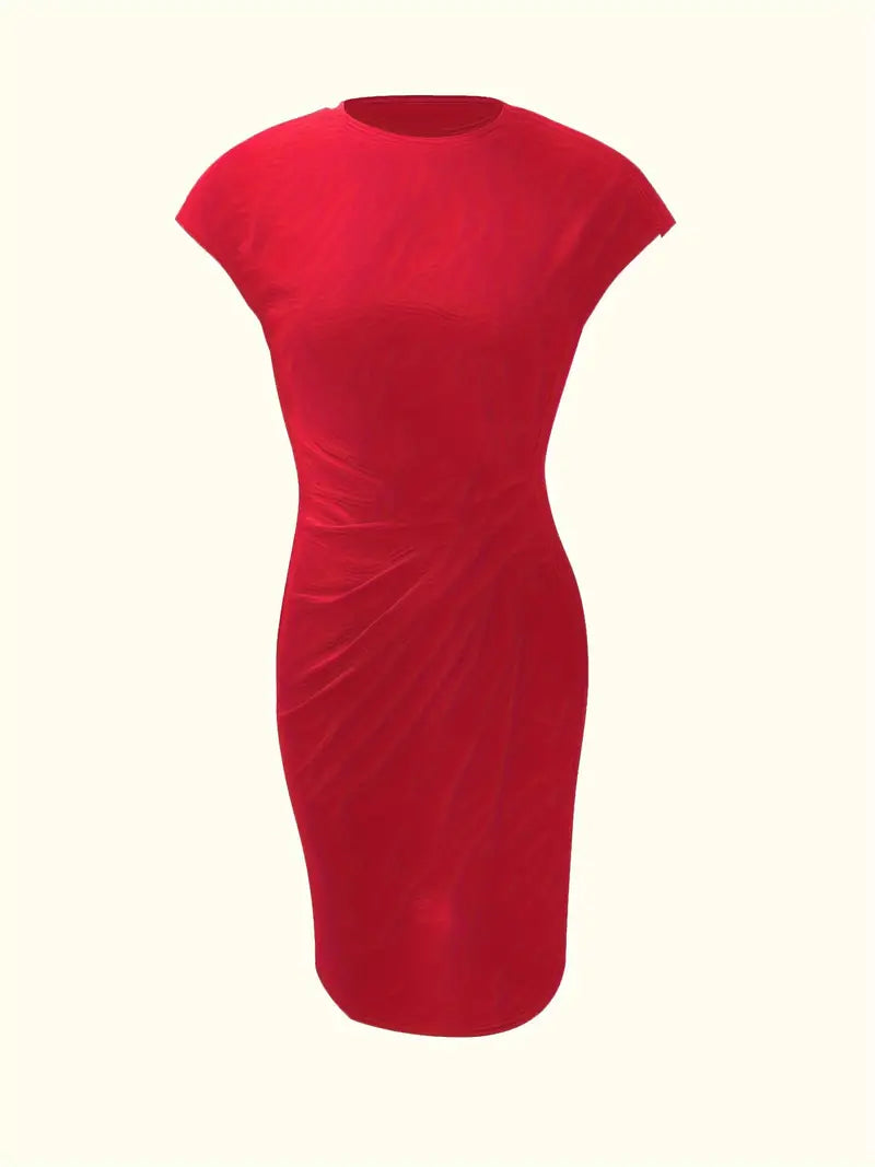Mylène Robe midi pour femme – Robe élégante col rond chic