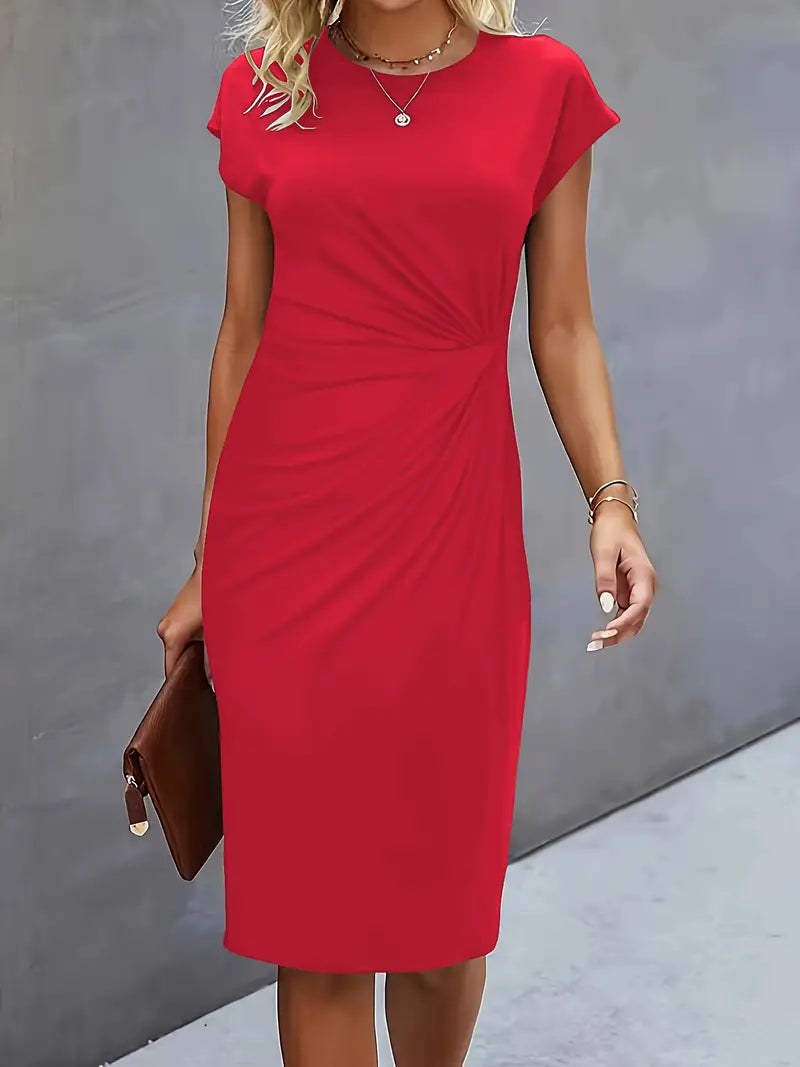 Mylène Vestido Midi para Mujer – Vestido Elegante Cuello Redondo Chic