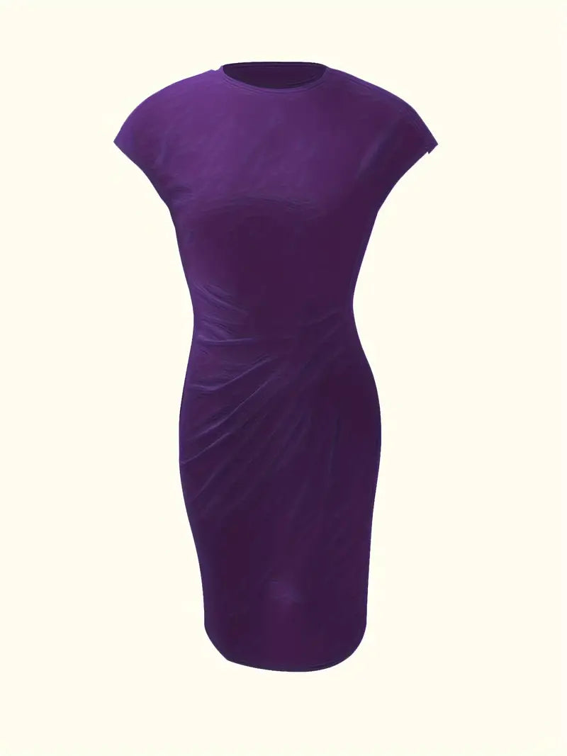 Mylène Robe midi pour femme – Robe élégante col rond chic
