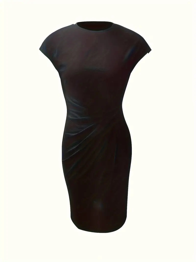 Mylène Robe midi pour femme – Robe élégante col rond chic