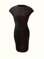 Mylène Robe midi pour femme – Robe élégante col rond chic