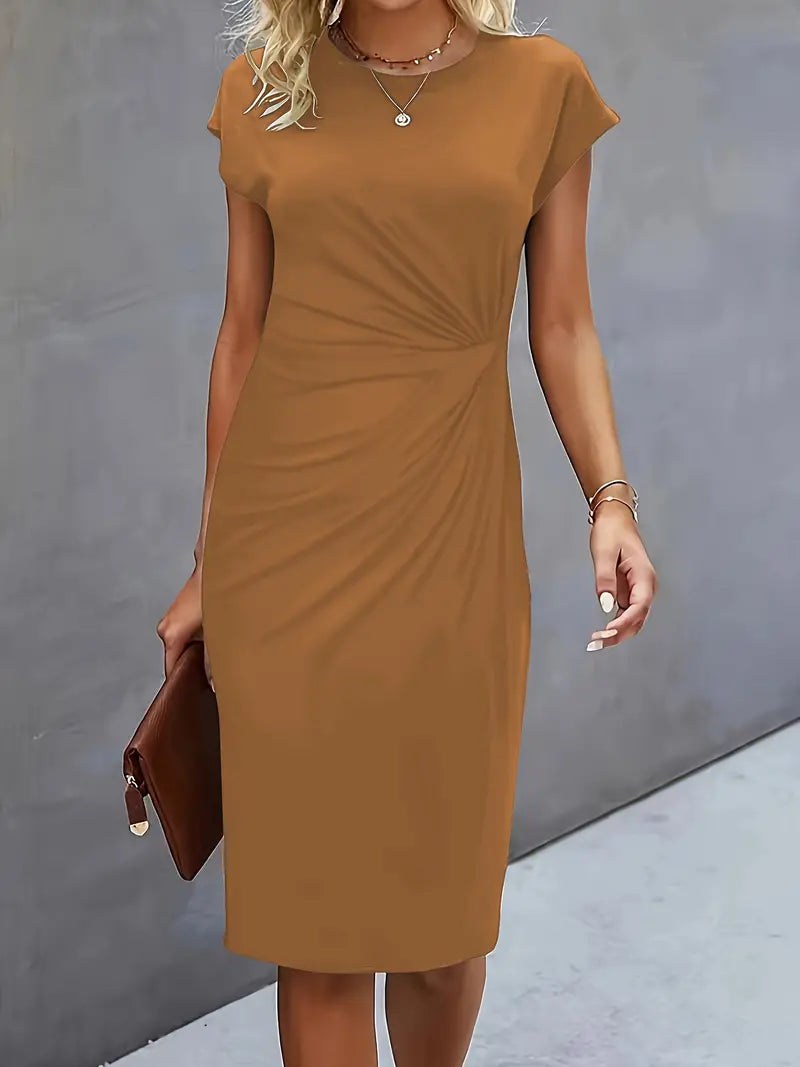 Mylène Vestido Midi para Mujer – Vestido Elegante Cuello Redondo Chic