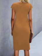 Mylène Robe midi pour femme – Robe élégante col rond chic