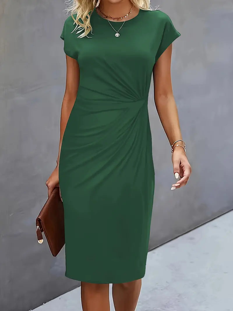 Mylène Vestido Midi para Mujer – Vestido Elegante Cuello Redondo Chic