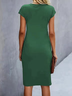 Mylène Robe midi pour femme – Robe élégante col rond chic