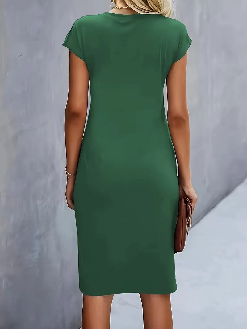 Mylène Robe midi pour femme – Robe élégante col rond chic