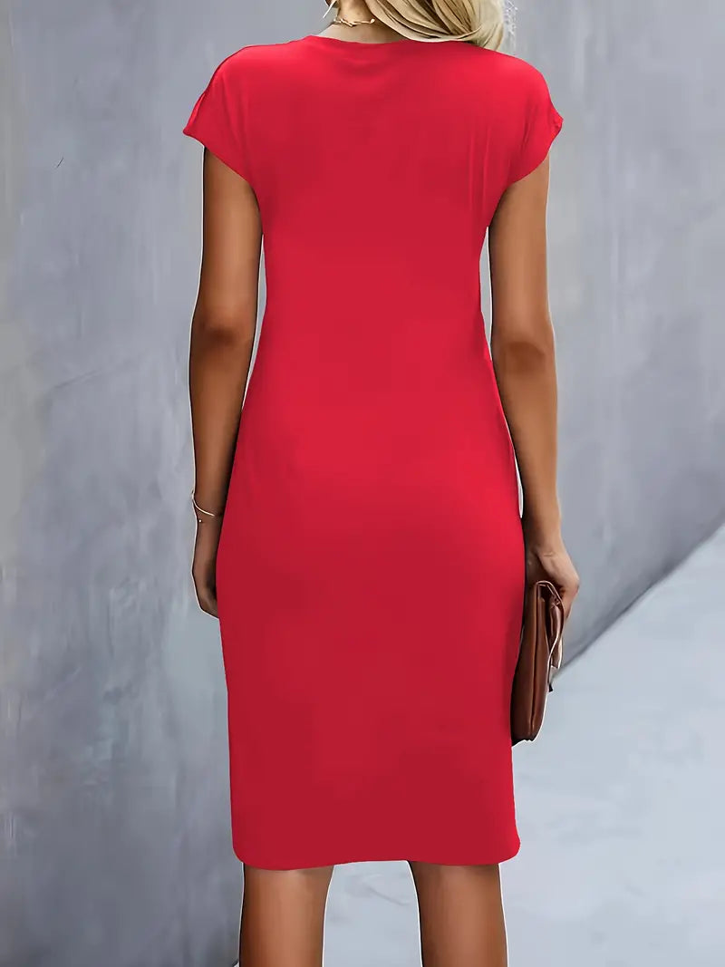 Mylène Robe midi pour femme – Robe élégante col rond chic